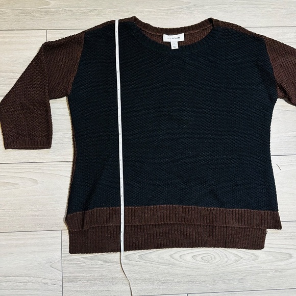 St John | Women’s Colour Block Sweater Cropped Sleeve Black and Brown Wool Blend - Picture 11 of 14